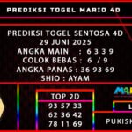 PREDIKSI TOGEL SENTOSA 4D 29 JUNI 2025