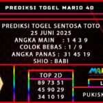 PREDIKSI TOGEL SENTOSA TOTO 25 JUNI 2025