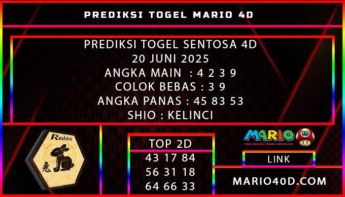 PREDIKSI TOGEL SENTOSA 4D 20 JUNI 2025