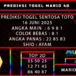 PREDIKSI TOGEL SENTOSA TOTO 16 JUNI 2025