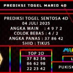 PREDIKSI TOGEL SENTOSA 4D 04 JULI 2025