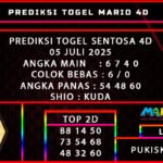 PREDIKSI TOGEL SENTOSA 4D 05 JULI 2025
