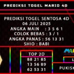 PREDIKSI TOGEL SENTOSA 4D 06 JULI 2025
