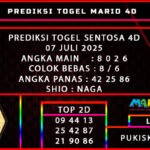 PREDIKSI TOGEL SENTOSA 4D 07 JULI 2025