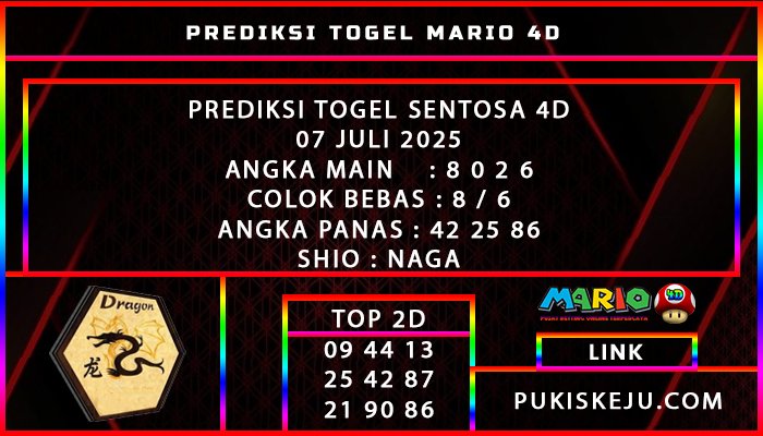 PREDIKSI TOGEL SENTOSA 4D 07 JULI 2025