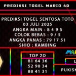 PREDIKSI TOGEL SENTOSA TOTO 03 JULI 2025