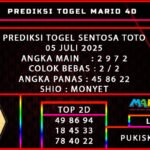PREDIKSI TOGEL SENTOSA TOTO 05 JULI 2025